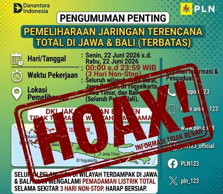 hoaks pemadaman listrik Jawa Bali