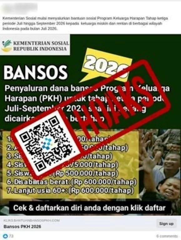 [CEK FAKTA] Hoaks Bansos Rp1,5 Juta Kemensos Kembali Beredar, Warga Diminta Jangan Klik Tautan Mencurigakan