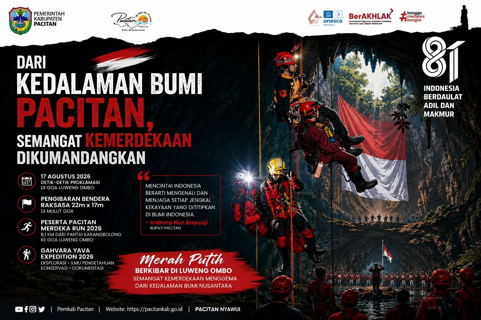 17 Agustus di Perut Bumi, Bupati Pacitan Pimpin Upacara dari Luweng Ombo