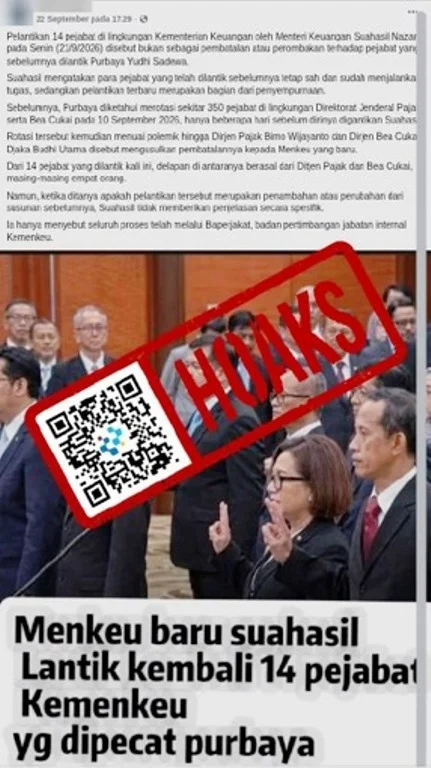 [CEK FAKTA] Hoaks Suahasil Lantik 14 Pejabat yang Dicopot Purbaya